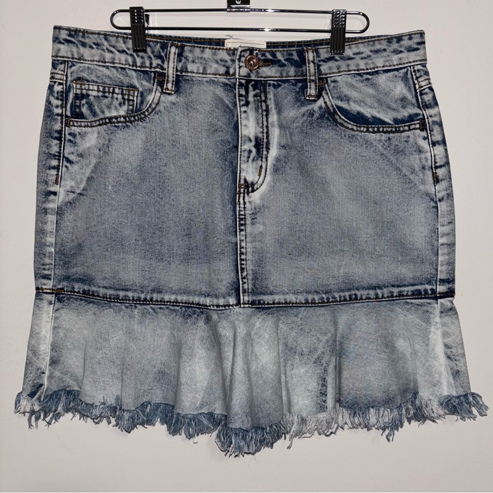White Crow Blue Denim Ruffled Mini Skirt | Size L